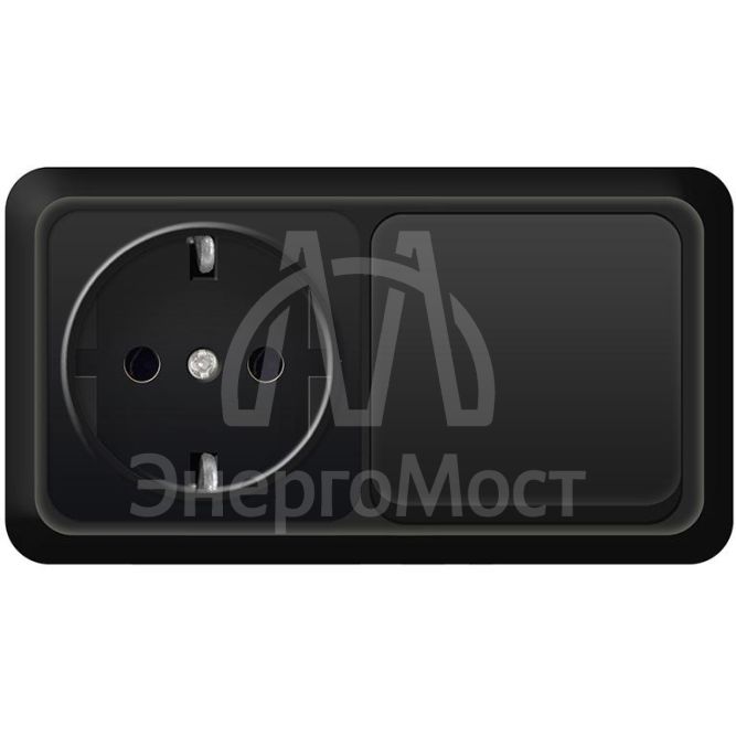 Блок ОП Олимп 1-кл. выкл.10А + роз. с заземл. 16А 220В горизонт. черн. Universal 7946806