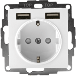Розетка 3-м СП AtlasDesign 16А IP20 с 2-мя заряд. устройствами USB тип A+A 5В/2.4А 2х5В/1.2А механизм бел. SchE ATN000130