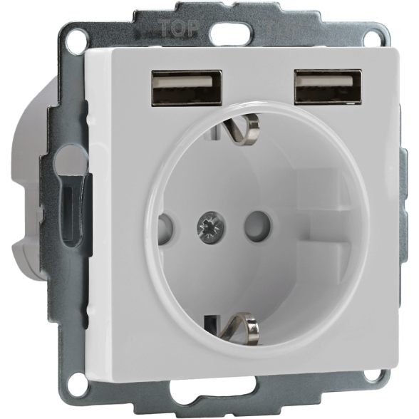 Розетка 3-м СП AtlasDesign 16А IP20 с 2-мя заряд. устройствами USB тип A+A 5В/2.4А 2х5В/1.2А механизм бел. SchE ATN000130