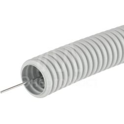 Труба гофрированная ПВХ d25мм с протяж. сер. (уп.25м) DKC 9192525