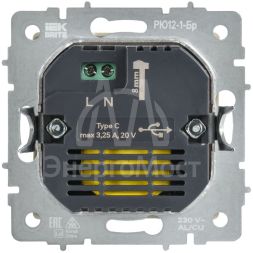 Розетка СП BRITE РЮ12-1-БрАБ USB C 65Вт высокоскор. заряд. арктич. бел. IEK BR-U13-065-K91