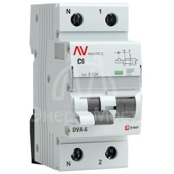 Выключатель автоматический дифференциального тока 2п C 6А 30мА тип AC 6кА DVA-6 Averes EKF rcbo6-1pn-6C-30-ac-av