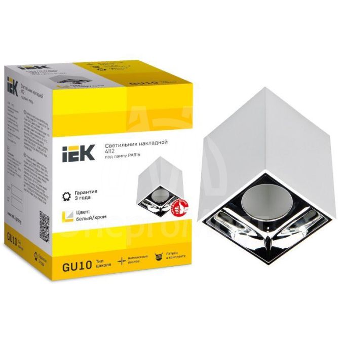 Светильник 4112 накладной поворотный GU10 бел./хром пласт. IEK LT-UPB0-4112-GU10-1-K23
