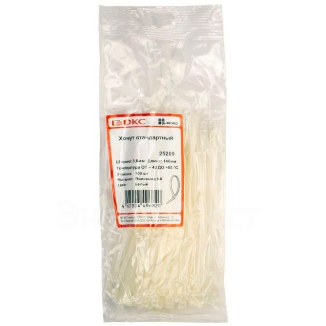 Хомут кабельный 3.6х140 полиамид бел. (уп.100шт) DKC 25209