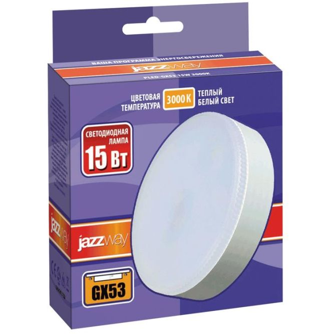 Лампа светодиодная PLED-GX53 15Вт таблетка матовая 3000К тепл. бел. GX53 1220лм 230В JazzWay 2855435