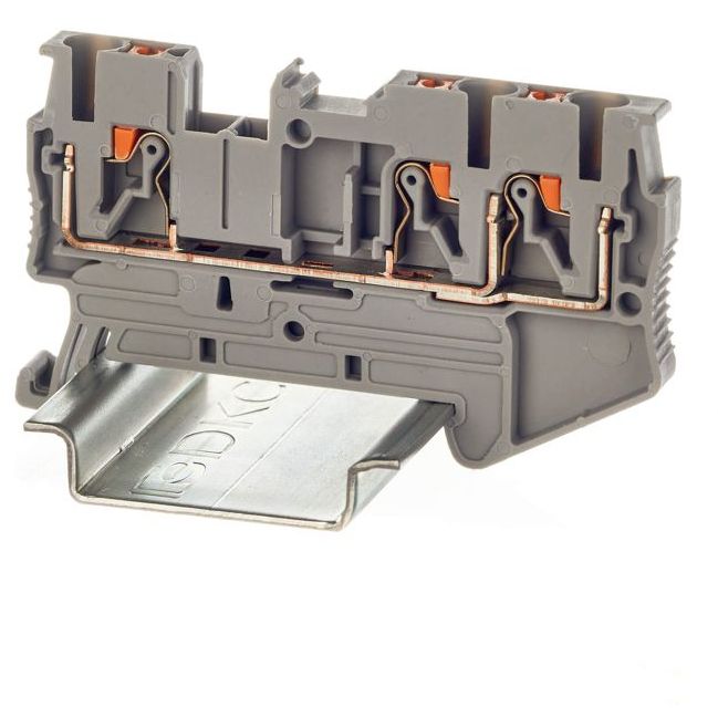 Клемма проходная зажим push-in 3 точки подключения 2.5кв.мм сер. DKC VPR-2.5-TWIN-GY