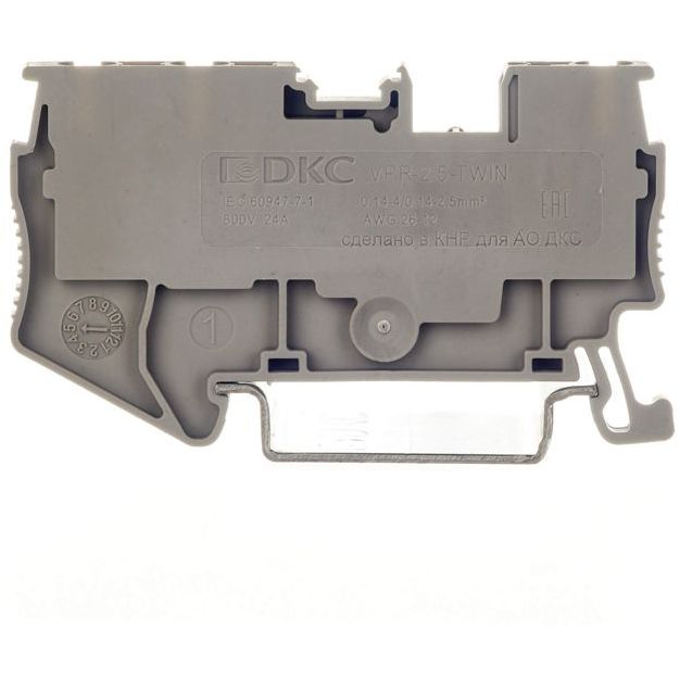 Клемма проходная зажим push-in 3 точки подключения 2.5кв.мм сер. DKC VPR-2.5-TWIN-GY