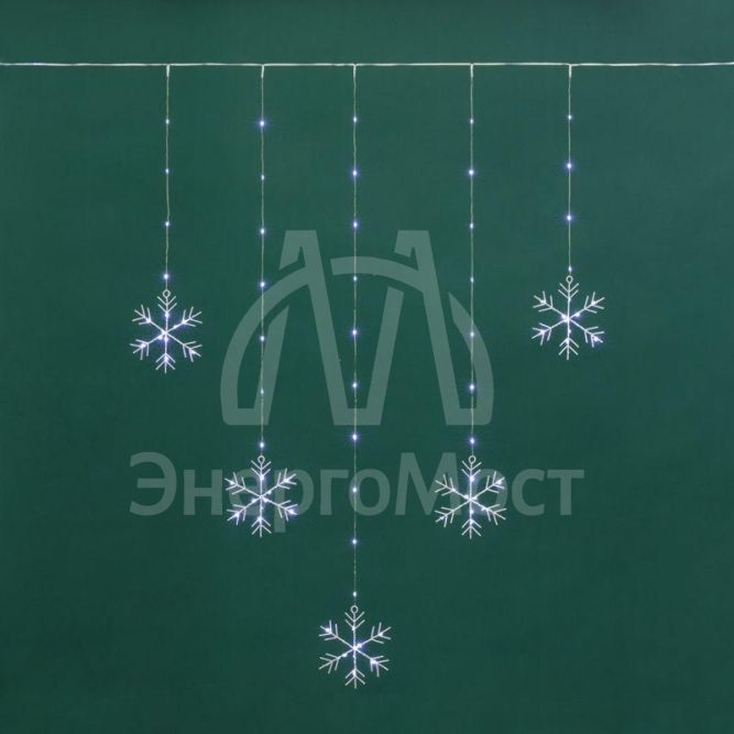 Гирлянда светодиодный занавес из росы с фигурами снежинок IP20 USB + пульт управления бел. Neon-Night 315-845