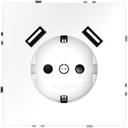 Розетка 1-м СП S70 16А с USB A+A с заземл. защ. шторки механизм бел. матов. Voltum VLS040402