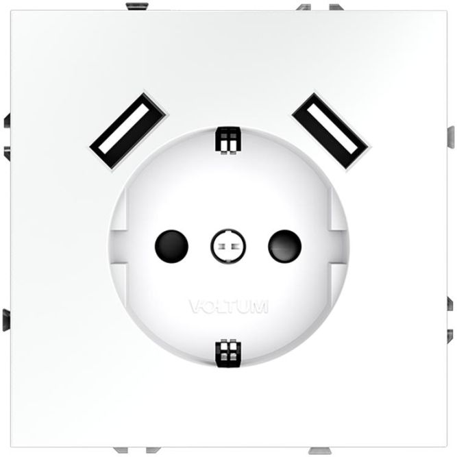 Розетка 1-м СП S70 16А с USB A+A с заземл. защ. шторки механизм бел. матов. Voltum VLS040402