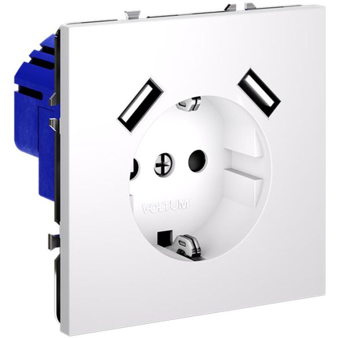 Розетка 1-м СП S70 16А с USB A+A с заземл. защ. шторки механизм бел. матов. Voltum VLS040402