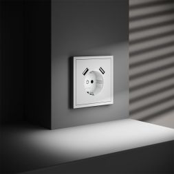 Розетка 1-м СП S70 16А с USB A+A с заземл. защ. шторки механизм бел. матов. Voltum VLS040402