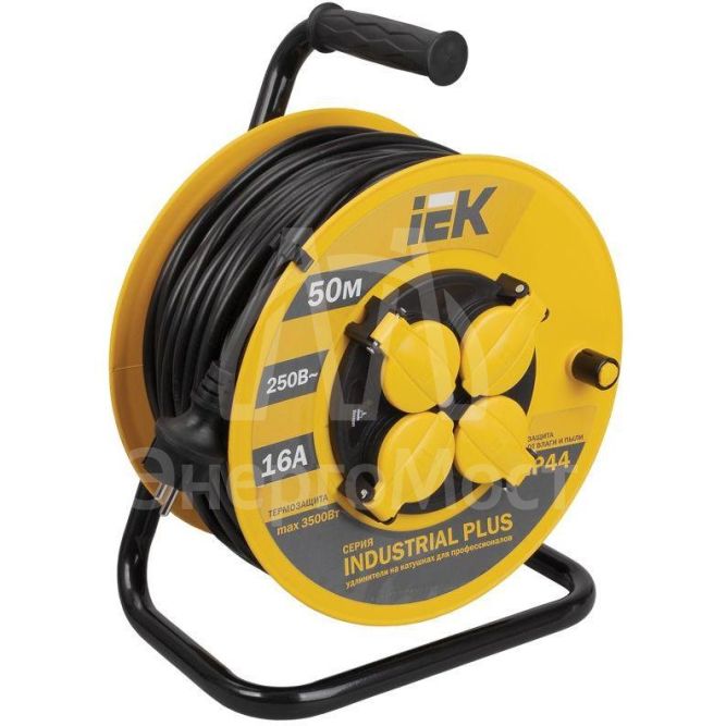 Удлинитель на катушке 4х50м с заземл. 16А IP44 УК50 &amp;quot;Industrial plus&amp;quot; с термозащ. 3х1.5 IEK WKP15-16-04-50-44