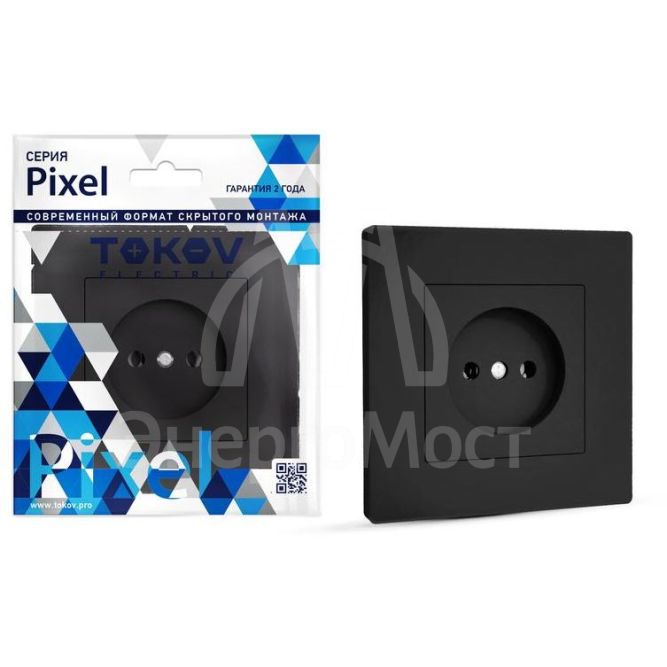 Розетка 1-м СП Pixel 16А IP20 без заземл. в сборе карбон TOKOV ELECTRIC TKE-PX-R1F-C14