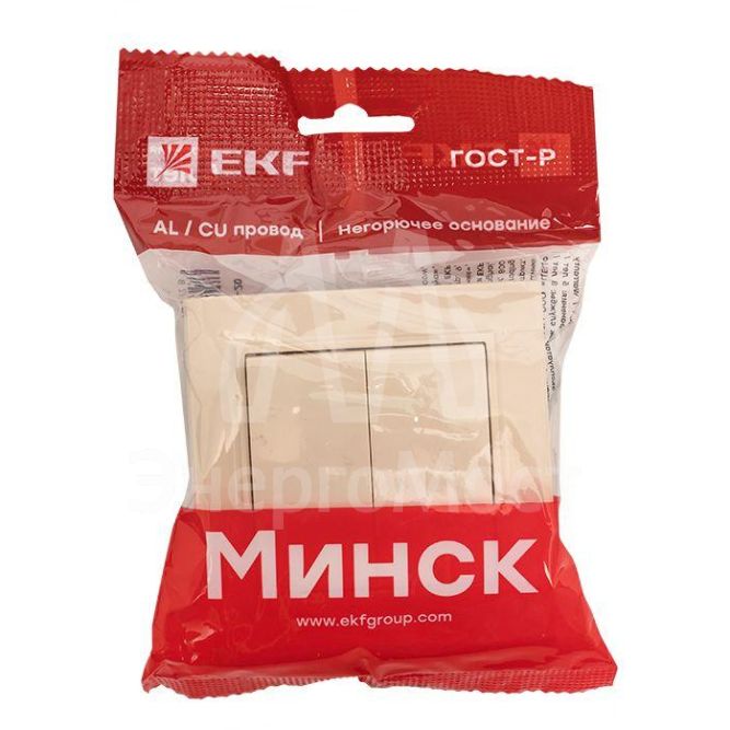 Выключатель 2-кл. СП Минск 10А IP20 беж. EKF ERV10-023-20