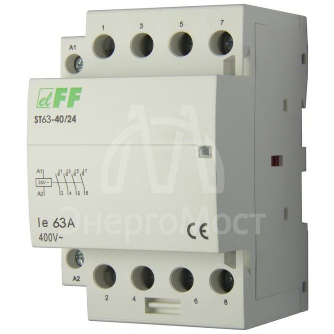 Контактор ST63-40/24 (4NO 6.4Вт 3 модуля монтаж на DIN-рейке 24В AC 63А IP20) F&amp;amp;F EA13.001.012