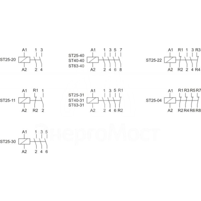Контактор ST63-40/24 (4NO 6.4Вт 3 модуля монтаж на DIN-рейке 24В AC 63А IP20) F&amp;amp;F EA13.001.012