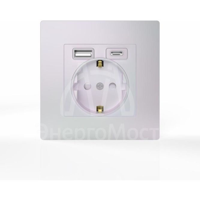 Розетка 1-м СП Pixel IP20 с заземл. с 2-мя заряд. устр. USB тип A+C механизм перламутр. TOKOV ELECTRIC TKE-PX-R1U2AC-C04