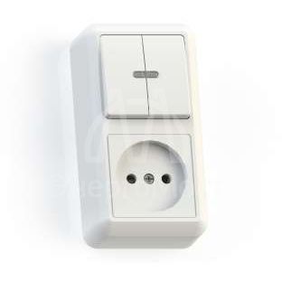 Блок комбинированный ОП БКВР-431 Оптима (2-кл. выкл. с подсветкой + розетка) бел. Кунцево 8063