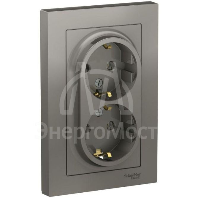 Розетка 2-м AtlasDesign 16А с заземл. в сборе сталь SchE ATN000924