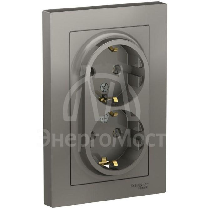 Розетка 2-м AtlasDesign 16А с заземл. в сборе сталь SchE ATN000924