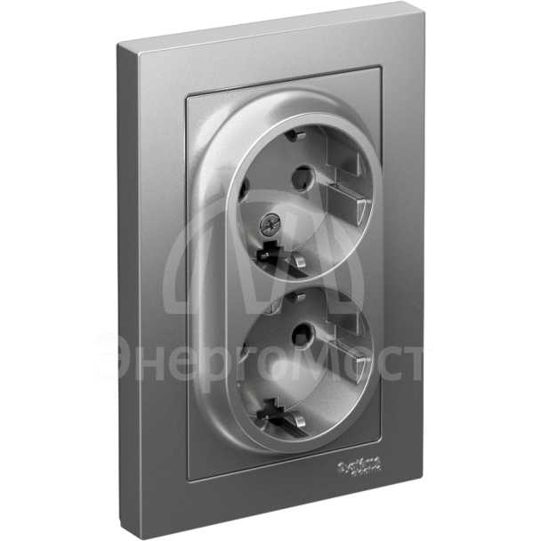 Розетка 2-м AtlasDesign 16А с заземл. в сборе сталь SchE ATN000924