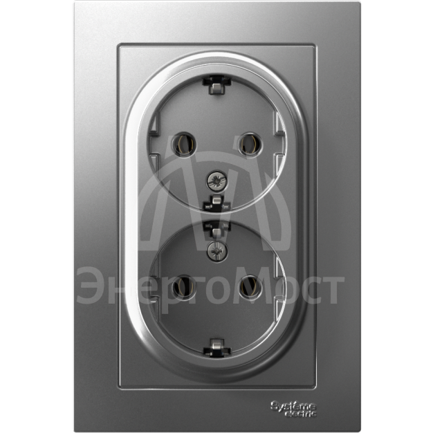 Розетка 2-м AtlasDesign 16А с заземл. в сборе сталь SchE ATN000924