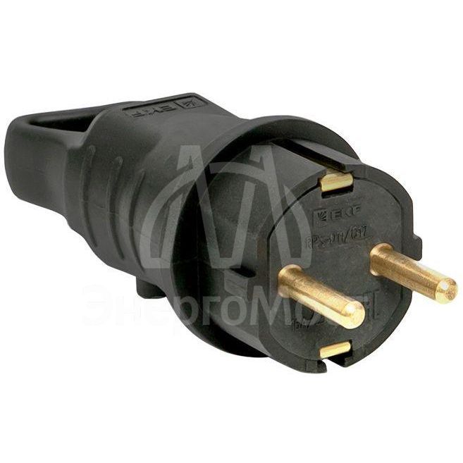 Вилка угловая с кольцом 230В 2P+PE 16А IP44 каучук Basic EKF RPS-017-16-230-44