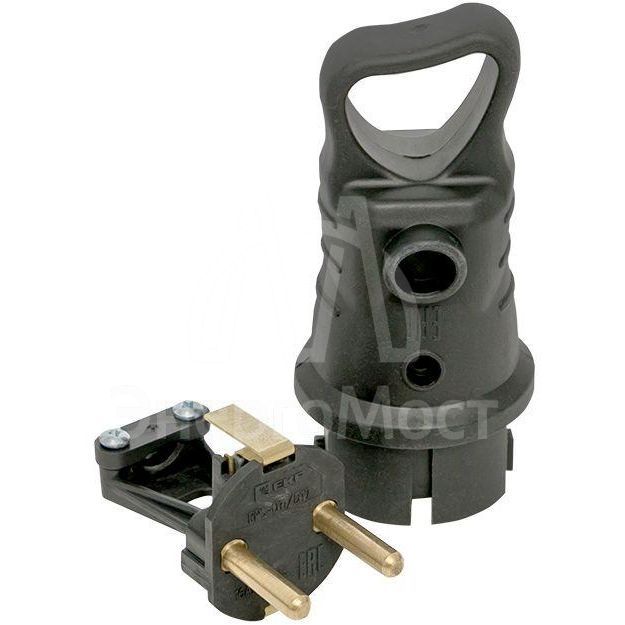 Вилка угловая с кольцом 230В 2P+PE 16А IP44 каучук Basic EKF RPS-017-16-230-44