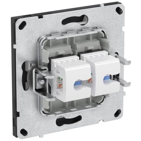 Розетка компьютерная 2-м KANT RJ45 кат.5E без шторки черн. уголь DKC 7012664