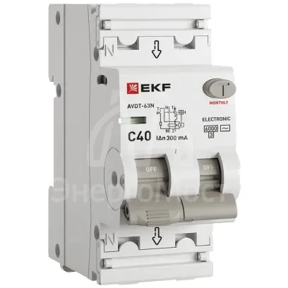 Выключатель автоматический дифференциального тока 2п (1P+N) C 40А 300мА тип AC 6кА АВДТ-63N (электрон.) PROxima EKF D63N26E40C300