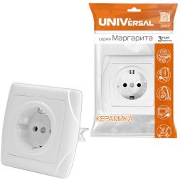 Розетка 1-м СП Маргарита 16А с заземл. бел. UNIVersal М0028