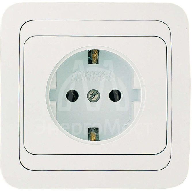 Розетка 1-м СП Mimoza 16А IP20 с заземл. бел./бел. пластик. основание Makel 12028