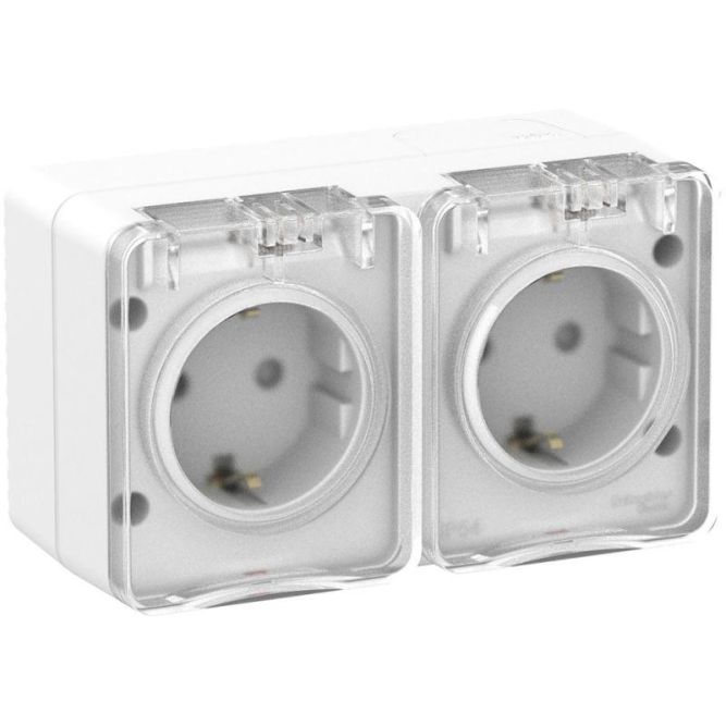 Розетка двойная ОП AtlasDesign Profi54 с заземл. со шторками 16А 250В бел. SchE ATN540126