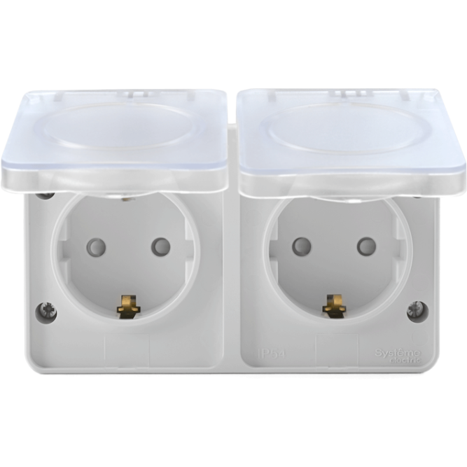 Розетка двойная ОП AtlasDesign Profi54 с заземл. со шторками 16А 250В бел. SchE ATN540126