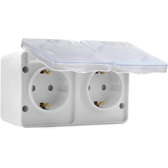 Розетка двойная ОП AtlasDesign Profi54 с заземл. со шторками 16А 250В бел. SchE ATN540126