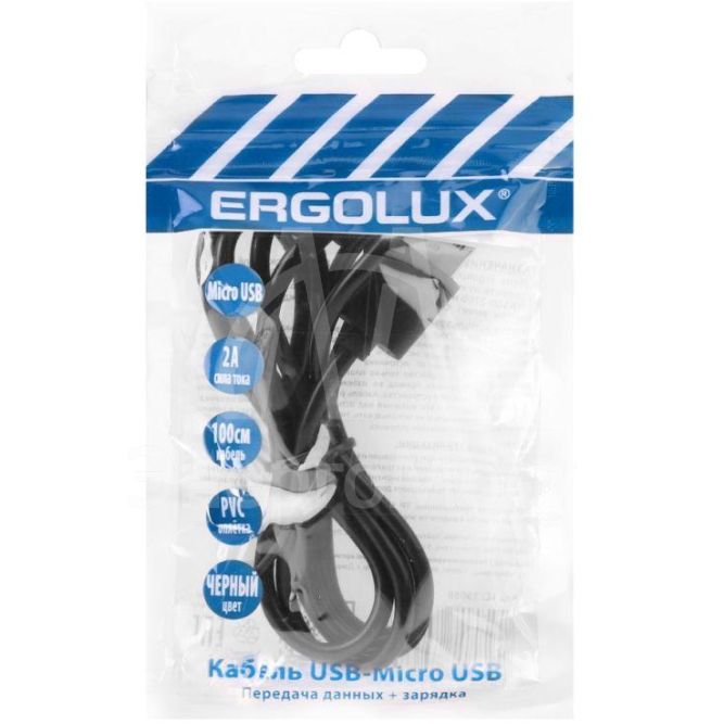 Кабель USB ELX-CDC01P-C02 ПРОМО USB Micro USB 2А 1м зарядка+передача данных пакет черн. ERGOLUX 15088