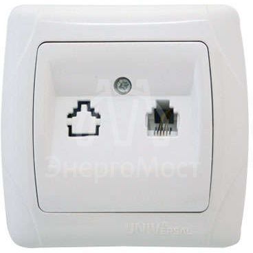 Розетка телефонная 1-м СП Маргарита RJ11 (4P4C) бел. UNIVersal М0034