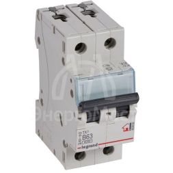 Выключатель автоматический модульный 2п B 63А 6кА TX3 6000 2мод. 230/400В Leg 403992