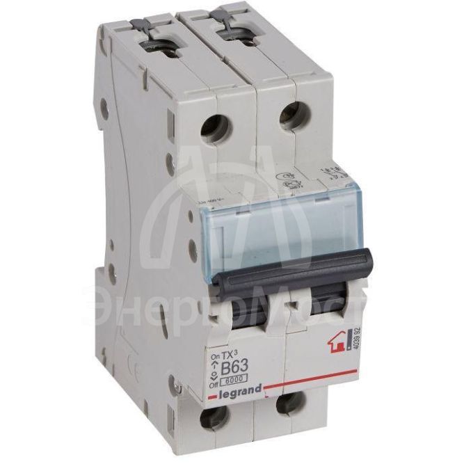 Выключатель автоматический модульный 2п B 63А 6кА TX3 6000 2мод. 230/400В Leg 403992