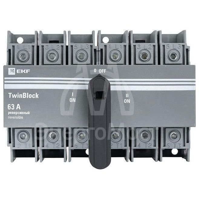 Рубильник 3п 63А реверсивный с рукояткой для прямой установки TwinBlock EKF tb-s-63-3p-rev