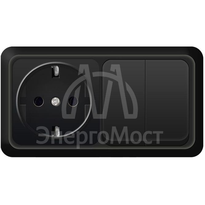 Блок ОП Олимп 2-кл. выкл. 10А + роз. с заземл. 16А 220В горизонт. черн. Universal 7946810