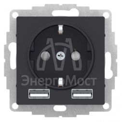 Розетка 3-м СП AtlasDesign 16А IP20 с 2-мя заряд. устройствами USB тип A+A 5В/2.4А 2х5В/1.2А механизм карбон SchE ATN001030