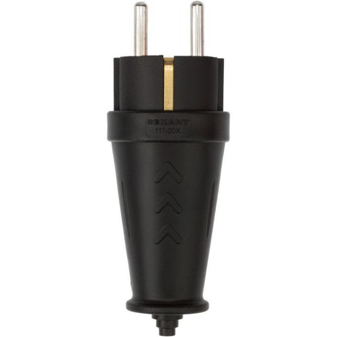 Вилка прямая влагозащ. 16А IP44 с заземл. COMPACT каучук черн. Rexant 111-200