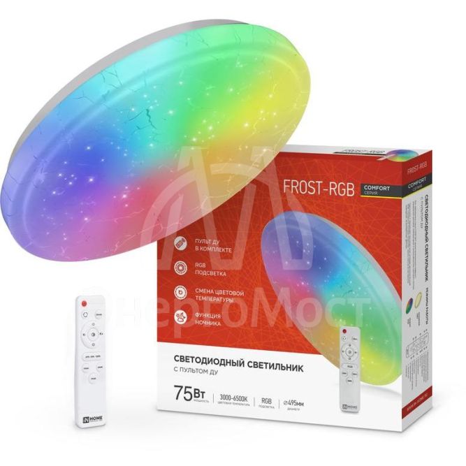 Светильник светодиодный COMFORT FROST-RGB 75Вт 230В 3000-6500К 4400лм 495х85мм с пультом ДУ IN HOME 4690612044644