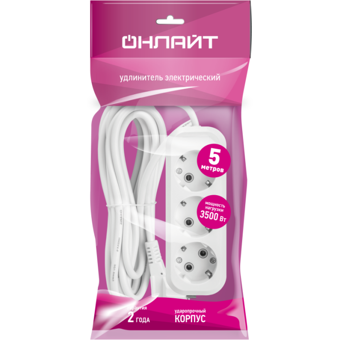 Удлинитель 3х5м с заземл. 16А IP20 90518 OPE-S-03-500-Е-3х1 ОНЛАЙТ 90518