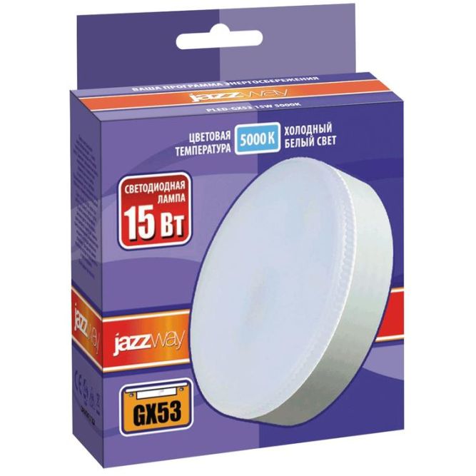 Лампа светодиодная PLED-GX53 15Вт таблетка матовая 5000К холод. бел. GX53 1300лм 230В JazzWay 2855466
