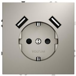 Розетка 1-м СП S70 16А с USB A+A с заземл. защ. шторки механизм кашемир Voltum VLS040403