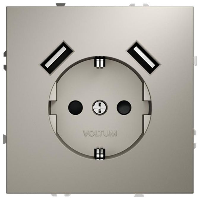 Розетка 1-м СП S70 16А с USB A+A с заземл. защ. шторки механизм кашемир Voltum VLS040403