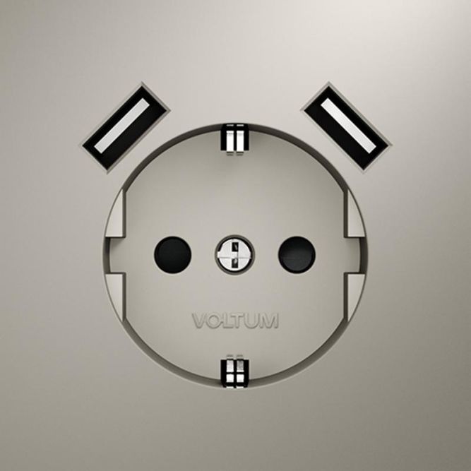 Розетка 1-м СП S70 16А с USB A+A с заземл. защ. шторки механизм кашемир Voltum VLS040403